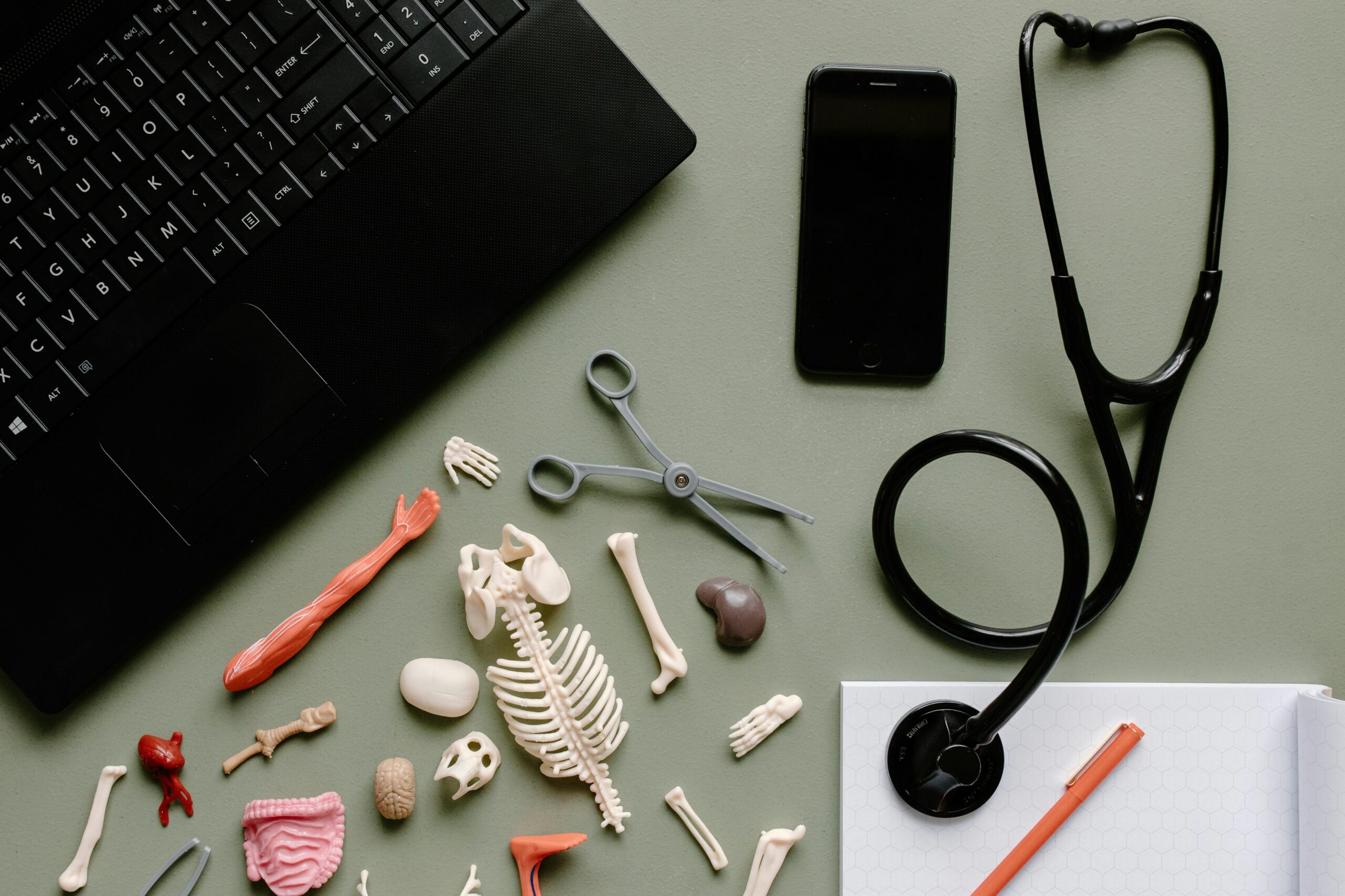 DESK WITH SMALL MEDICAL OBJECTS